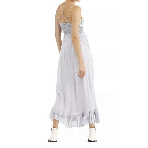 Free People Stardust Lace Midi Dress XS NWT Light Gray Lilac Boho Smocked - Picture 8 of 10